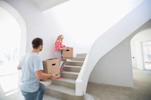 Office furniture and files being prepared for relocation in Islington