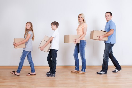 Removal van ready for transit in a busy North London neighborhood